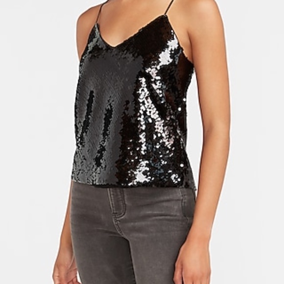 Express Cropped Black Sequin Cami